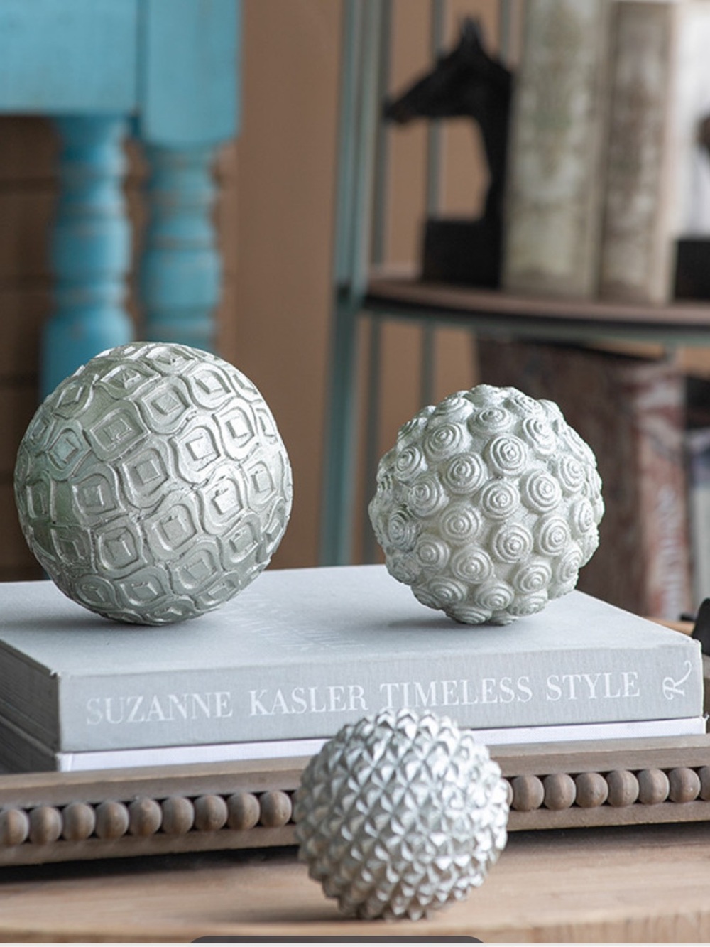 3  Silver Decorative Sculpted Accent Balls - With Different Textures On each